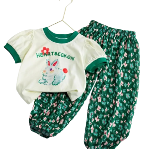 Letni Komplet Dla Dziewczynki Króliczek Spodnie Gumka Koszulka Krótki Rękaw