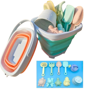 Zestaw Zabawek Do Piasku 11 Elementów Składane Wiaderko Plażowe