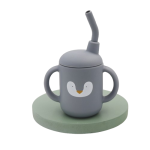 Kubek Niekapek Silikonowy Słomka Kolorowe Wzory