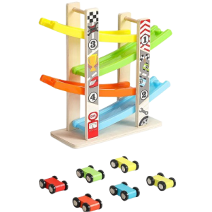 Drewniana zjeżdżalnia z samochodzikami  tor wyścigowy