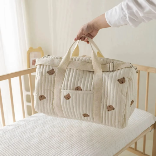 Torba dla mamy do wózka XL organizer podróżny kremowa 48 cm