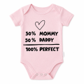 Body Niemowlęce Różowe z Nadrukiem 50% Mommy 50% Daddy Krótki Rękaw dla Dziewczynki