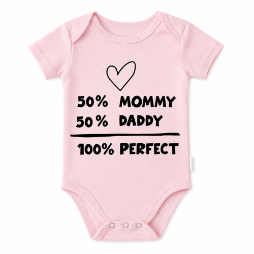 Body Niemowlęce Różowe z Nadrukiem 50% Mommy 50% Daddy Krótki Rękaw dla Dziewczynki