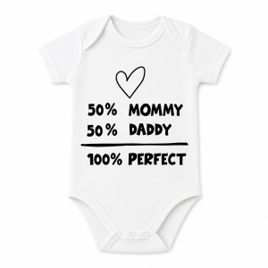 Body Niemowlęce Białe z Nadrukiem 50% Mommy 50% Daddy Krótki Rękaw