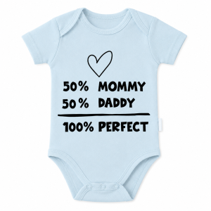 Body Niemowlęce Błękitne z Nadrukiem 50% Mommy 50% Daddy Krótki Rękaw