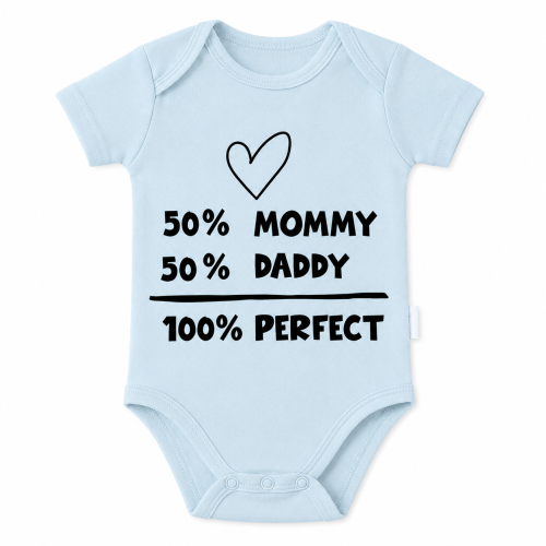 Body Niemowlęce Błękitne z Nadrukiem 50% Mommy 50% Daddy Krótki Rękaw