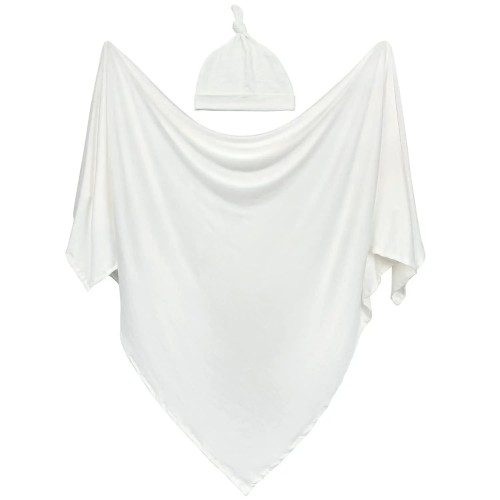 Otulacz 100% bawełna dla noworodka z czapeczką komplet biały