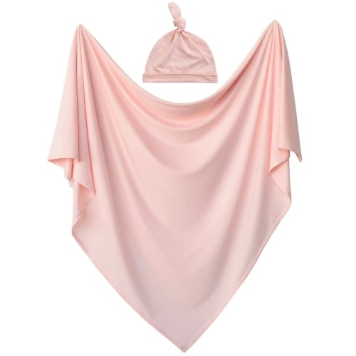 Otulacz 100% bawełna dla noworodka z czapeczką komplet różowy