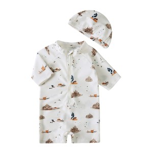 Strój Kąpielowy + Czepek Dla Dzieci Kostium Nadruk 